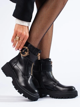 Black Ankle Boots with Decorative Buckle