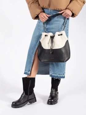 Black Shearling-Style Handbag