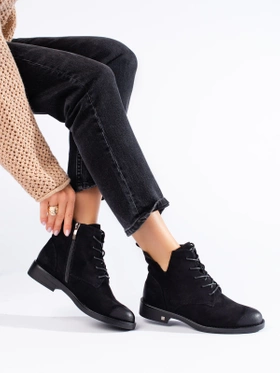 Black Suede Lace-Up Ankle Boots by Potocki