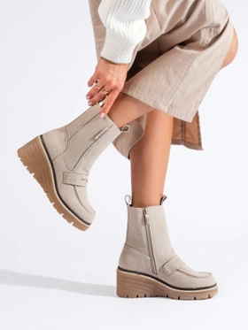 Creamy Suede Ankle Boots with Wedge Heel