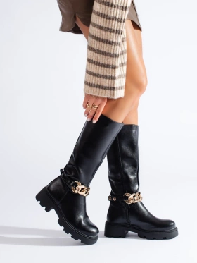 Eco Leather Boots with Chain Detail