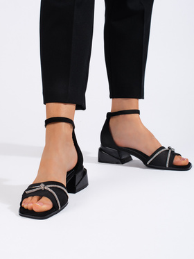 Black Suede Low Heel Sandals