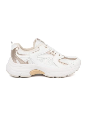 White sneakers with beige-gold inserts