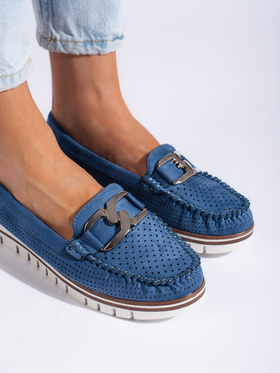 Sky Blue Lace Loafers on a Platform