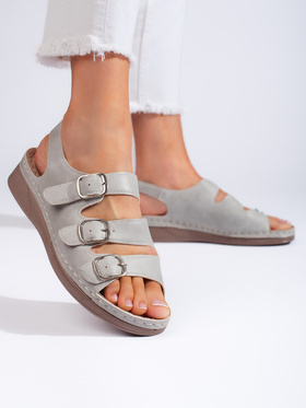 Comfortable Grey Low Wedge Sandals