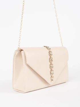 Beige Crystal Embellished Clutch Bag