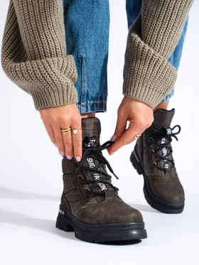 Khaki Lace-Up Snow Boots