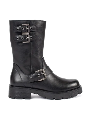 Black Leather Ankle Boots with Straps - Sergio Leone