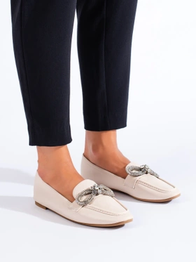 Chic Beige Loafers with Decorative Accent