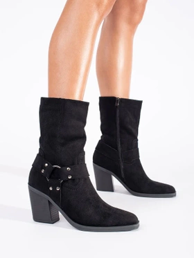 Black Suede Block Heel Ankle Boots