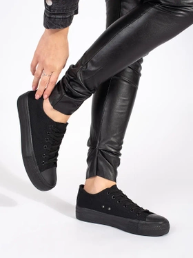 Black Classic Platform Lace-Up Sneakers