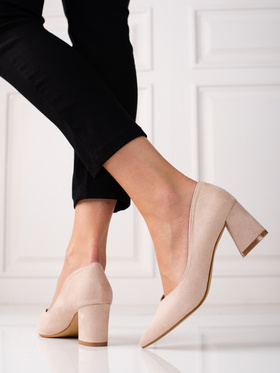 Beige Block Heel Pumps