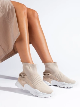 Beige Slip-On Sneakers with Stretchy Upper