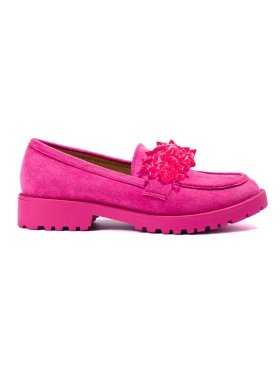 Pink Suede Loafers with Sparkling Crystals