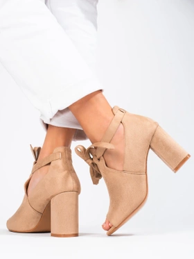 Spring Suede Block Heel Sandals in Beige by Potocki