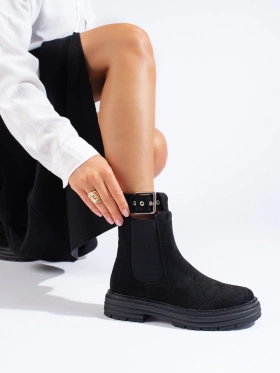 Black Suede Ankle Boots with Buckle