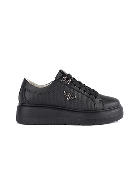 Black Leather Platform Sneakers