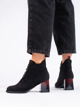 Suede Black Block Heel Ankle Boots