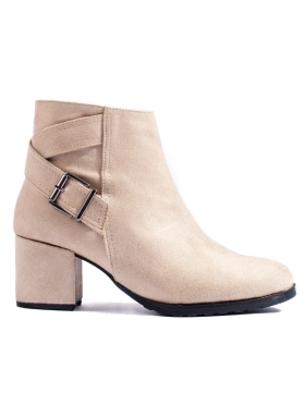 Suede Block Heel Ankle Boots by T. Sokolski in Beige