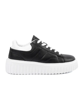 Women's black sneakers with white inserts