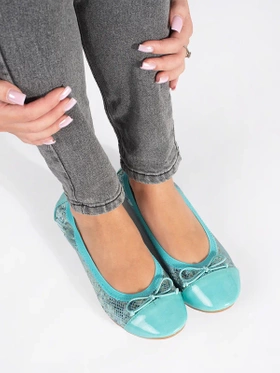 Blue Snake Print Ballet Flats with a Bow