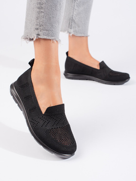 Czarne tekstylne slip on damskie