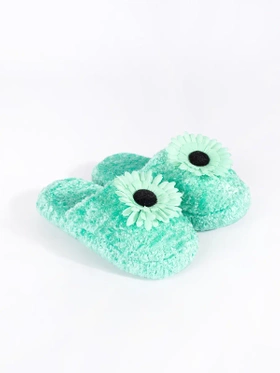 Green Kids' Slippers with Decorative Flower