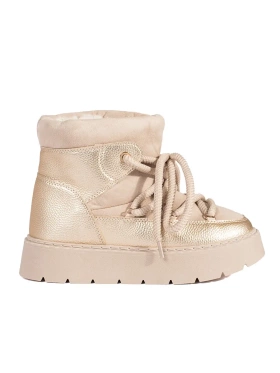 Light Beige Lace-Up Winter Boots with Chunky Soles