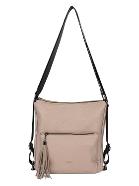 Beige Backpack-Style Handbag with Tassels