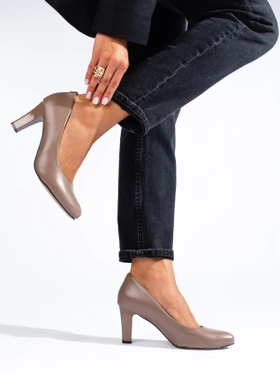 Classic Dark Beige Block Heel Pumps