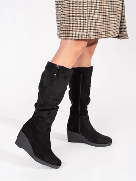 Black Suede Wedge Boots