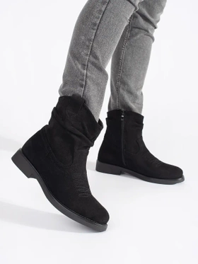 Black Suede Flat Cowboy Boots