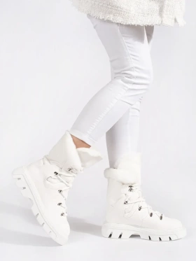 White Lace-Up Fur-Trimmed Platform Snow Boots