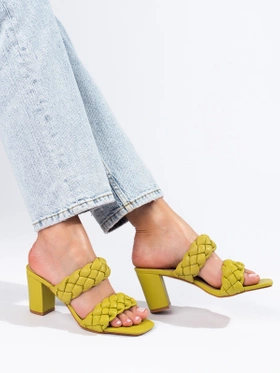 Green Woven Block Heel Sandals