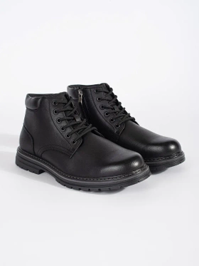 Lace-Up Black Ankle Boots with Cozy Lining