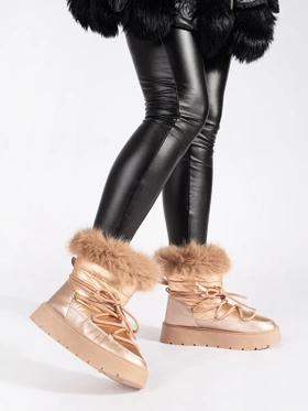 Golden Snow Boots with Faux Fur and Chunky Soles