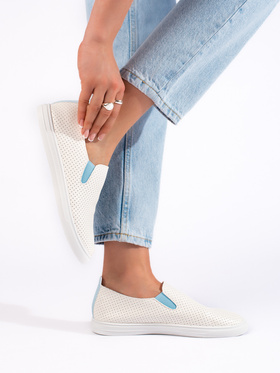 Lacy Slip-On Sneakers in White and Blue