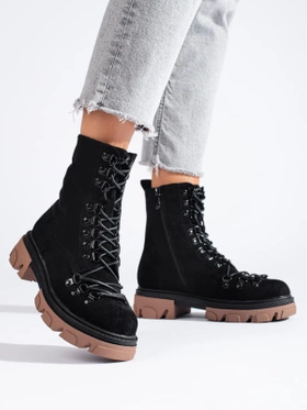 Black Suede Lace-Up Boots Vinceza