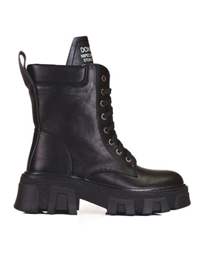 Lace-Up Black Combat Boots with Tread