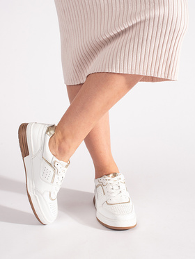 Chic White and Gold Platform Sneakers