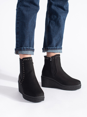 Black Suede Wedge Ankle Boots