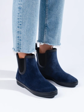 Navy Blue Suede-Style Cozy Rain Boots by Potocki