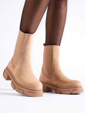 High Ankle Suede Chelsea Boots in Beige