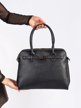 Classic Black Handbag with Three Compartments