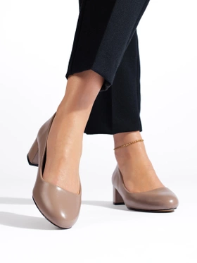 Low-Heel Dark Beige Pumps