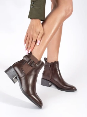 Brown Ankle Boots with Buckle and Heel