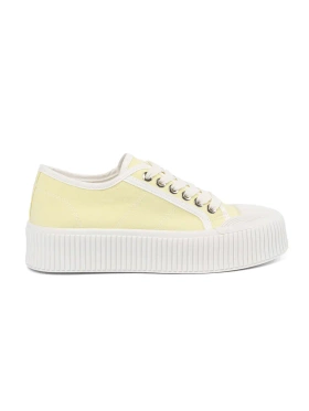 Yellow lace-up sneakers with a thick sole