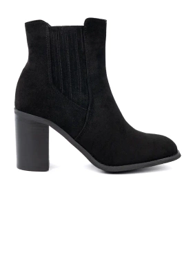 Black Suede Ankle Boots on a Column Heel