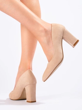 Beige Block Heel Pumps