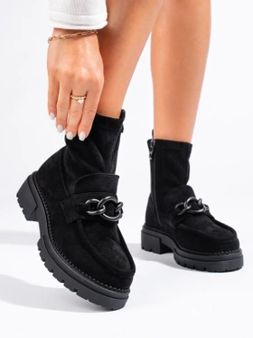 Smooth Black Platform Ankle Boots